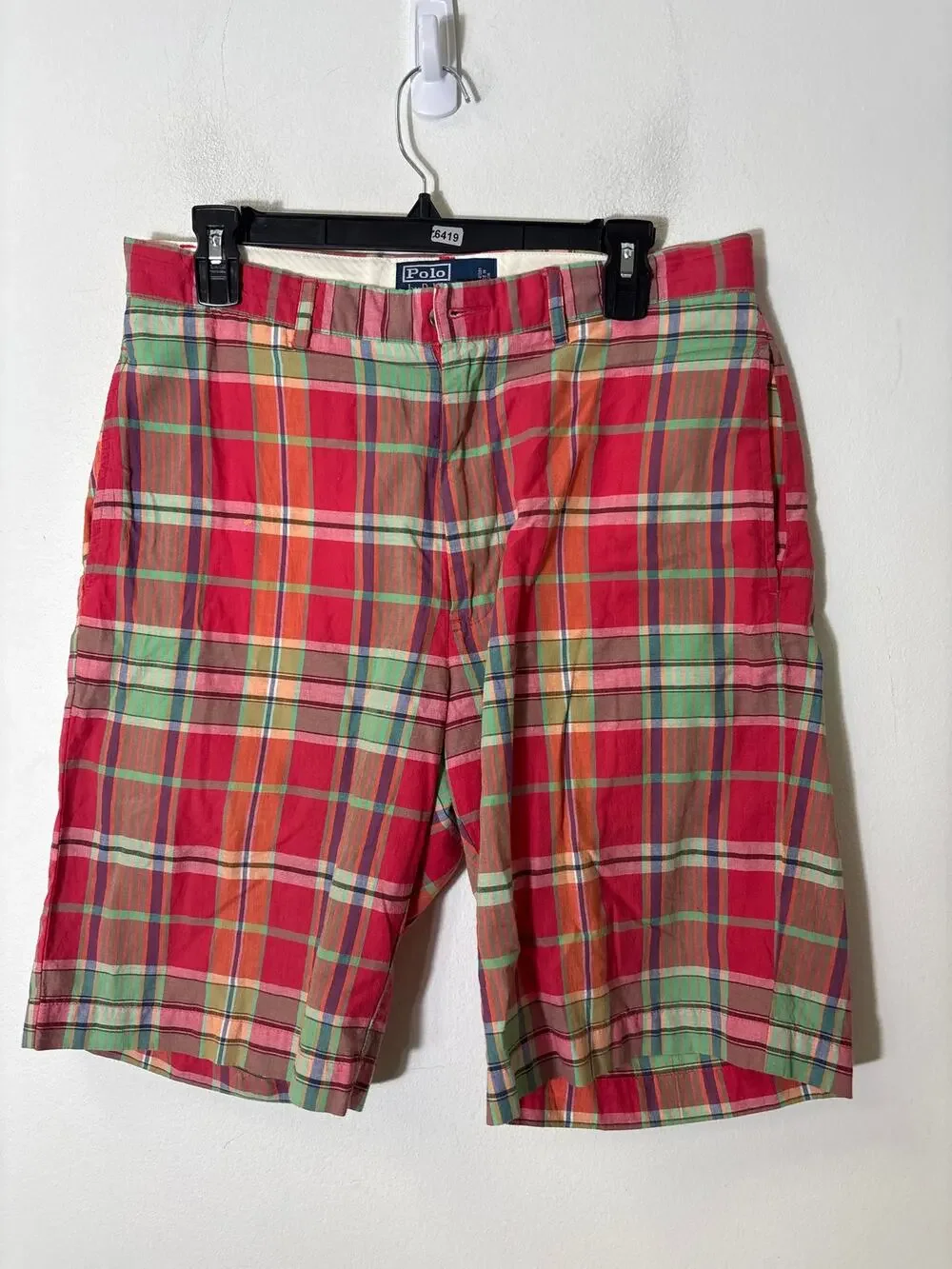 Men's Polo by Ralph Lauren Red Plaid Cotton Shorts Sz 33